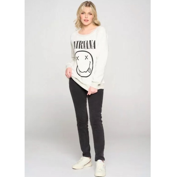 SOLD OUT Cream Nirvana Smiley Face Band Graphic Sweatshirt - Picture 3 of 6